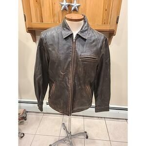 American Eagle Jacket Mens M Brown Distressed Leather Coat Grunge Y2K